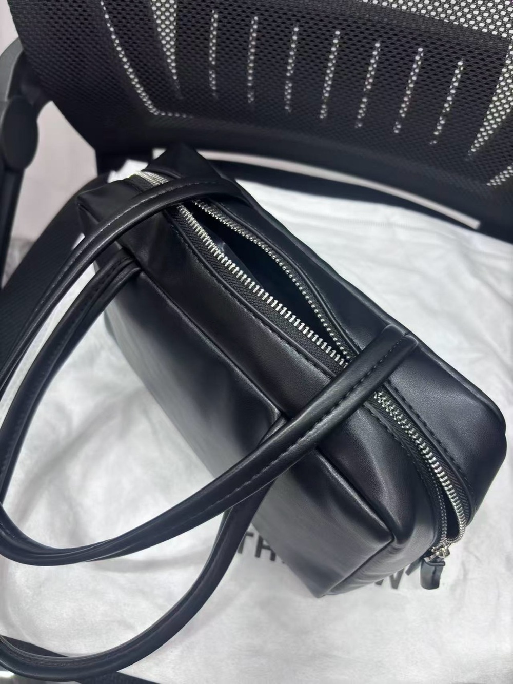 The Row Black Smooth Leather Messenger Shoulder Bag